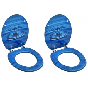 Asientos de inodoro con tapa 2 uds MDF azul diseño gota de agua D