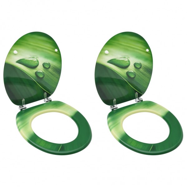 Asiento de inodoro con tapa 2 uds MDF verde diseño gota de agua D