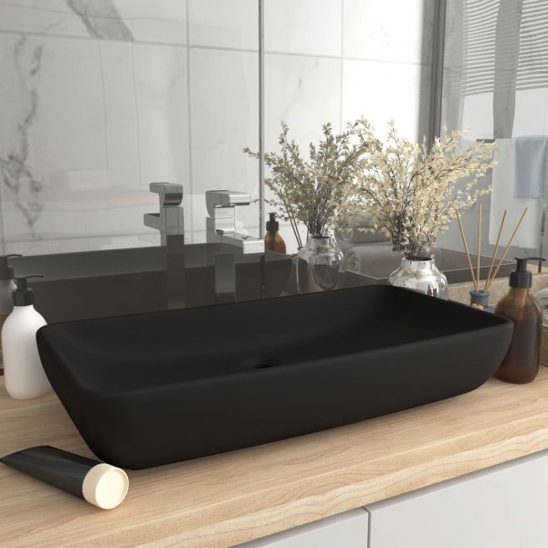 Lavabo de luxo cerâmico retangular preto mate 71x38 cm D