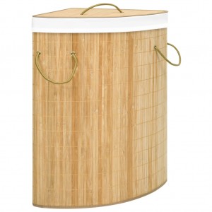 Cesto de ropa sucia de esquina de bambú 60 L D