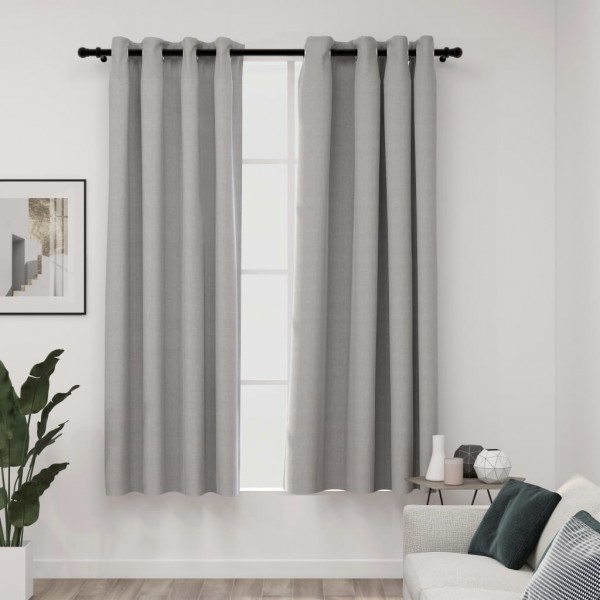 Cortinas opacas con ojales look de lino 2 pzas gris 140x175 cm D