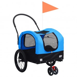 Remolque de bicicleta mascotas carrito 2 en 1 azul y negro D