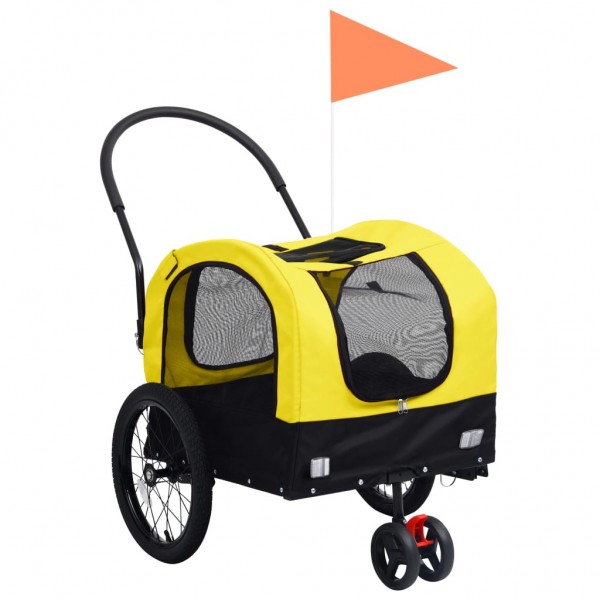 Remolque bicicleta mascotas carrito 2 en 1 amarillo y negro D