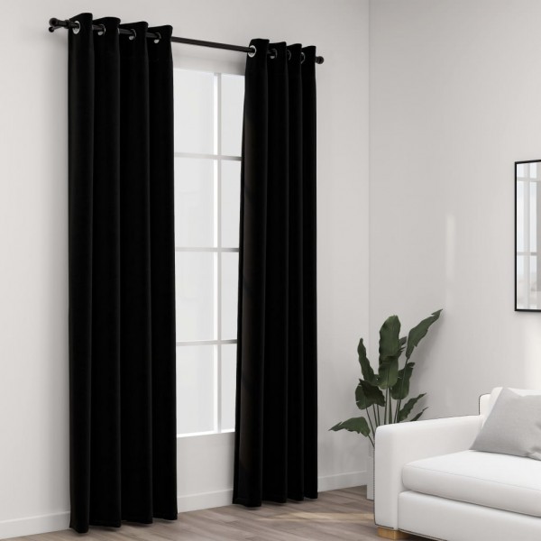 Cortinas opacas con ojales look de lino 2 pzas negro 140x225 cm D