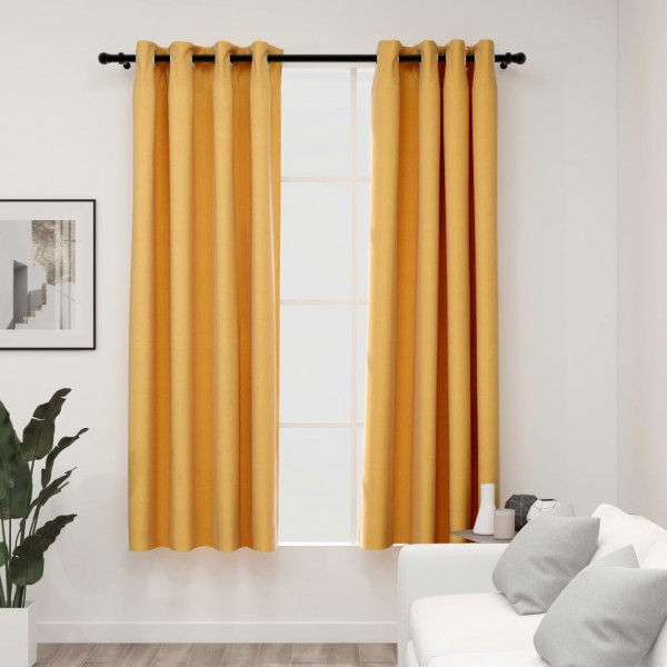 Cortinas opacas con ojales look lino 2 pzas amarillo 140x175 cm D