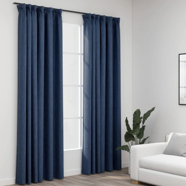 Cortinas opacas com ganchos look de linho 2 pzas azul 140x225 cm D