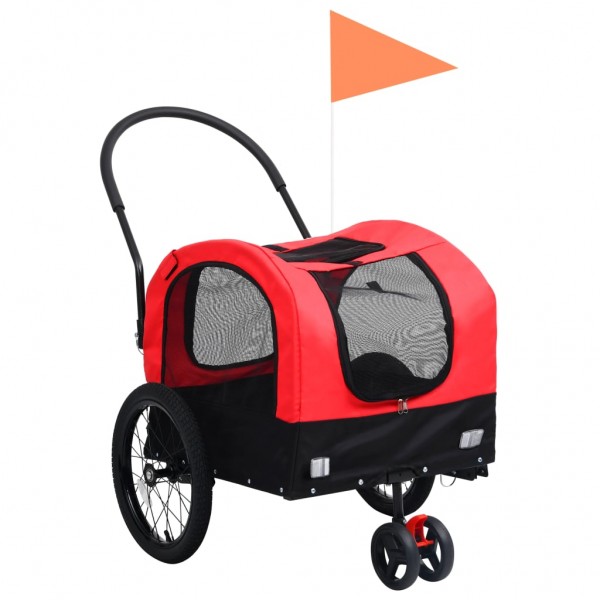 Remolque de bicicleta de mascotas y carrito 2 en 1 rojo y negro D