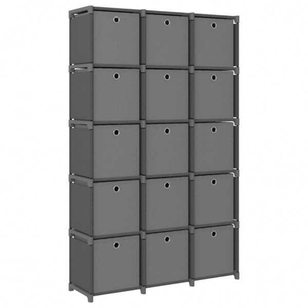Estante com 15 cubos com caixas de tecido cinza 103x30x175,5 cm D