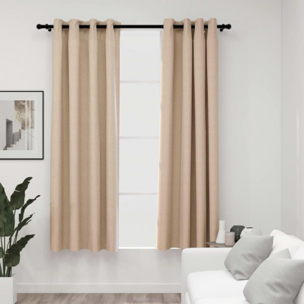 Cortinas opacas con ojales look de lino 2 pzas beige 140x175 cm D