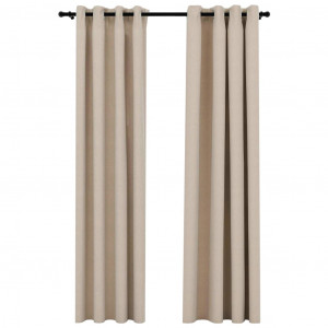 Cortinas opacas com ojalos look de linho 2 pzas beige 140x245 cm H