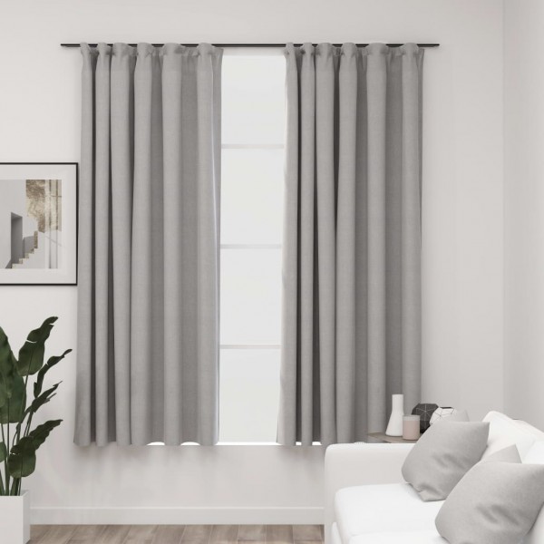 Cortinas opacas con ganchos look de lino 2 pzas gris 140x175 cm D