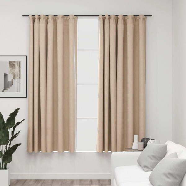 Cortinas opacas com ganchos look de linho 2 pzas beige 140x175cm D