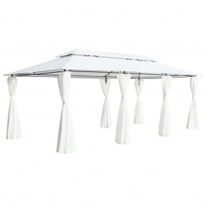 Cenador con cortinas 600x298x270 cm blanco 180g/m² D