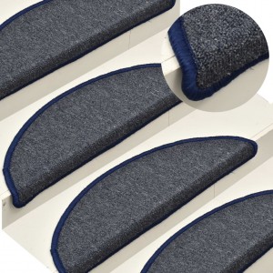 Alfombras de peldaños de escalera 15 uds gris y azul 56x17x3 cm D