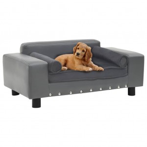 Sofá para cães de couro sintético cinza 81x43x31 cm D