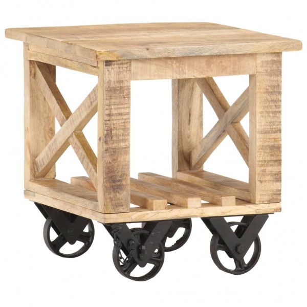 Mesa auxiliar com rodas madeira de mangue áspero 40x40x42 cm D
