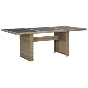 Mesa de comedor jardín vidrio y ratán PE marrón 200x100x74 cm D