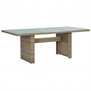 Mesa de comedor jardín vidrio y ratán PE marrón 200x100x74 cm D