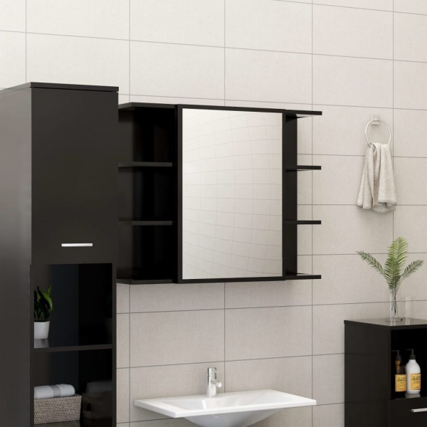 Armario de espejo de baño contrachapada negro 80x20.5x64 cm D