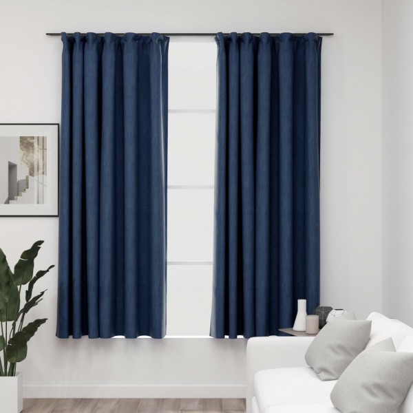 Cortinas opacas com ganchos look de linho 2 pzas azul 140x175 cm D