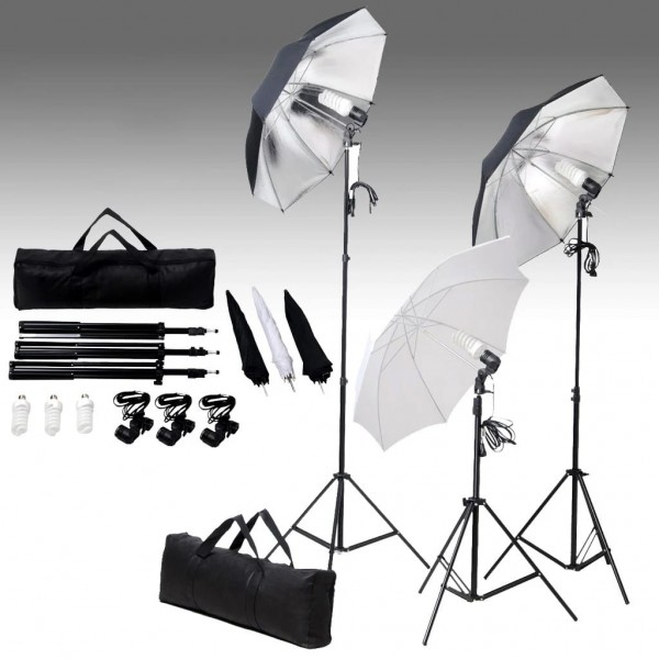 Kit de iluminación de estudio trípodes y sombrillas 24 vatios D