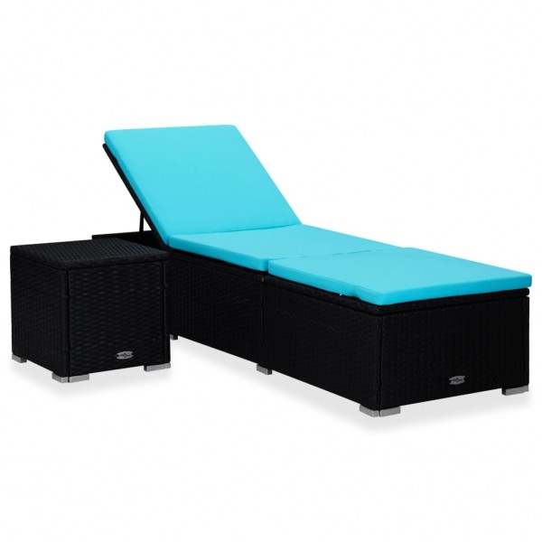 Cama com almofada e mesa de ratão sintético azul D