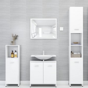 Conjunto de móveis de casa de banho de madeira branco D