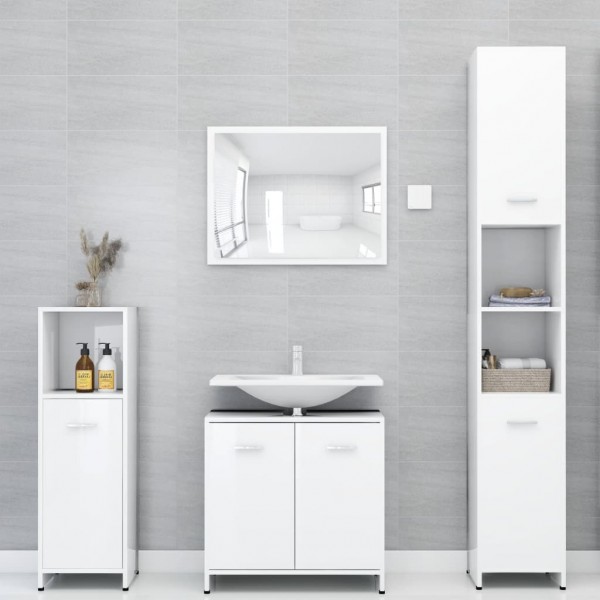 Set de mobiliário de banheiro 4 peças aglomerado branco brilhante D