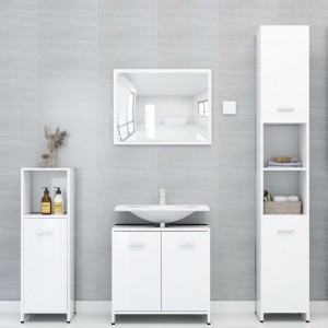 Set de muebles de baño 3 piezas aglomerado blanco brillante D