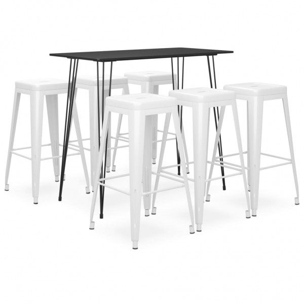 Mesa alta y taburetes de bar 7 piezas negro y blanco D