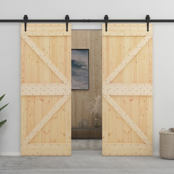 Puerta corredera con herrajes madera maciza de pino 90x210 cm D