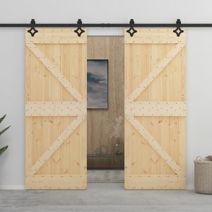 Puerta corredera con herrajes madera maciza de pino 90x210 cm D