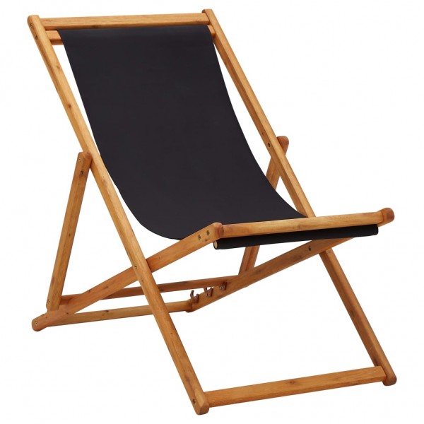 Silla de playa plegable madera de eucalipto y tela negra D