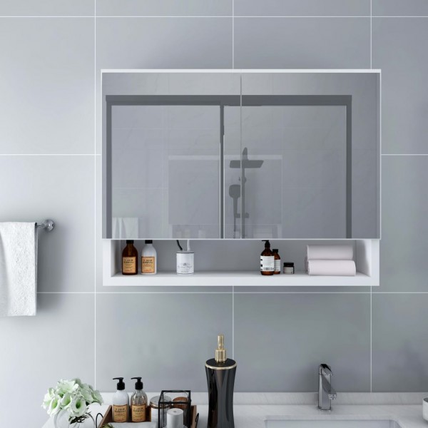 Armário de espelhos de banheiro com LED MDF branco 80x15x60 cm D