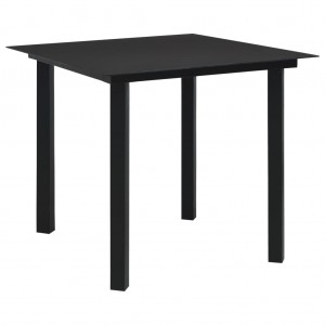 Mesa de jantar de jardim de aço e vidro preto 80x80x74 cm D