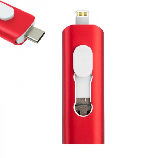 Pen Drive USB x32 GB COOL (3 em 1) Lightning / Tipo-C / Micro-USB Vermelho D
