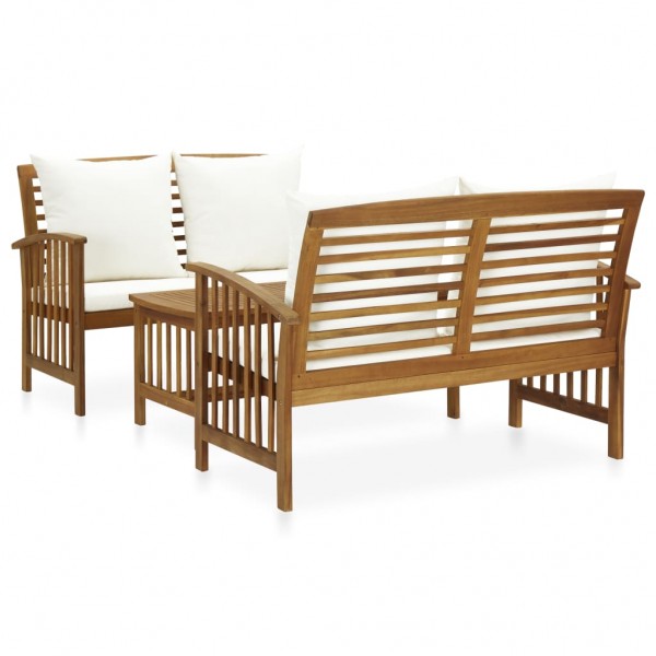 Muebles de jardín 3 piezas con cojines madera maciza de acacia D