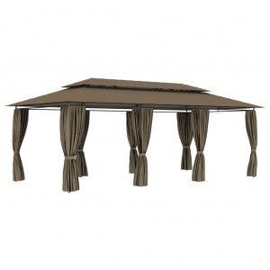 Gazebo com cortinas cinza taupe 180g/m² 600x298x270 cm D