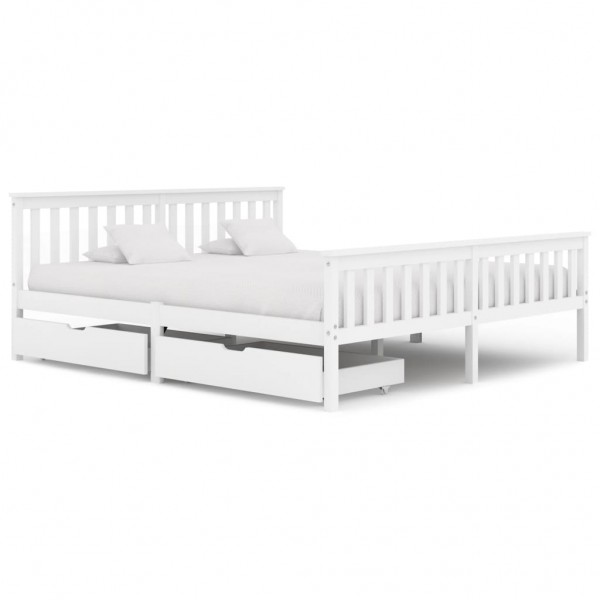 Estructura de cama con 2 cajones madera pino blanco 180x200 cm D