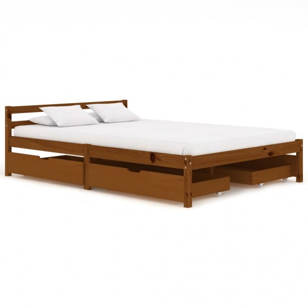 Estructura de cama con 4 cajones pino marrón miel 140x200 cm D