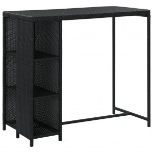 Mesa bar prateleira de armazenamento 120x60x110cm ratão sintético preto D