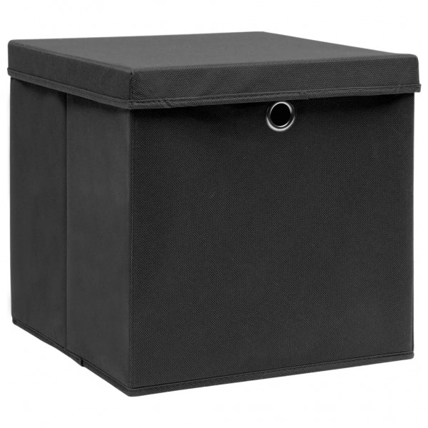 Cajas de almacenaje con tapas 4 uds negro 28x28x28 cm D