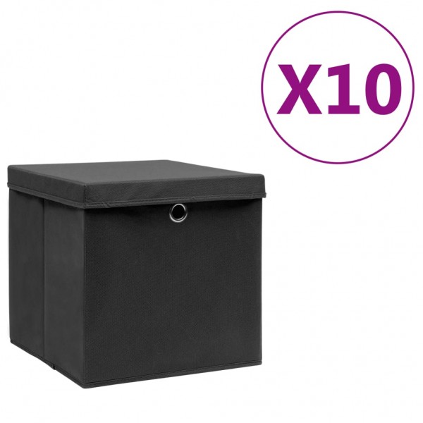 Cajas de almacenaje con tapas 10 uds negro 28x28x28 cm D