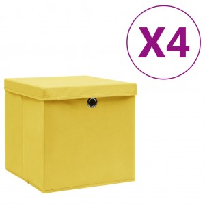 Cajas de almacenamiento con tapas 4 uds 28x28x28 cm amarillo D