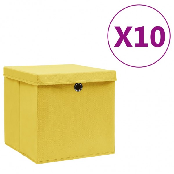 Caixas de armazenagem com tampas amarelo 10 uas 28x28x28 cm D