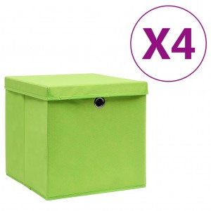 Caixas de armazenamento com tampa 4 unidades verdes 28x28x28 cm D