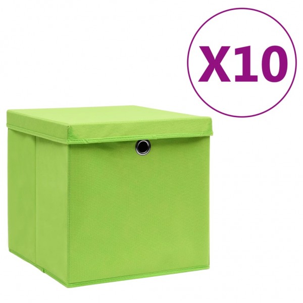 Cajas de almacenaje 10 unidades tela verde 32x32x32 cm