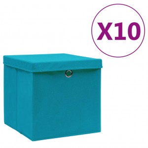 Cajas de almacenaje con tapas 10 uds azul bebé 28x28x28 cm D