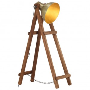 Lámpara de pie madera maciza de mango latón E27 D