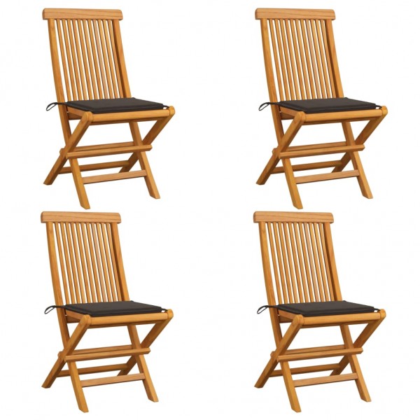 Cadeiras de jardim 4 pcs com almofadas cinza taupe teak madeira D